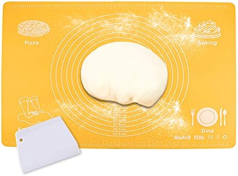 Silicone baking mats with measuring function, non stick heat resistant nonslip Reusable Silicone placemat, Pastry mats, Countertop protection mats. Easy to clean. (15.7” X 22.7” yellow）