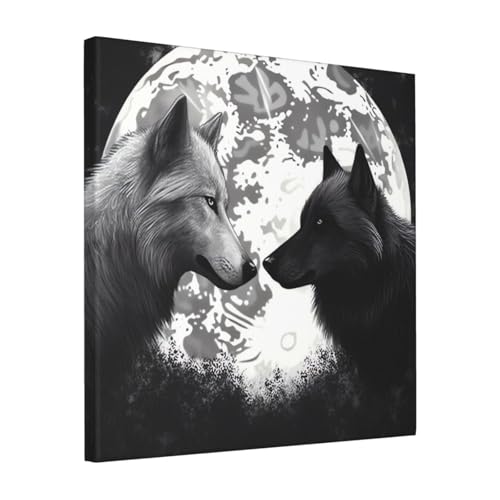 Toile murale loups amoureux sous la lune pour décorer une chambre à coucher