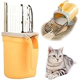 All-in-One Cat Litter Scoop with Hidden Waste Bag Dispenser, Detachable Sifter for Easy Clumping Litter Cleanup, Bin Doubles as Scoop Holder, Stainless Steel Large Capacity Cat Scooper Portable Shovel
