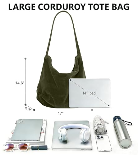 Image of 2026 Corduroy Tote Bag with Zipper Large Casual Handbags Shoulder Purse for Women