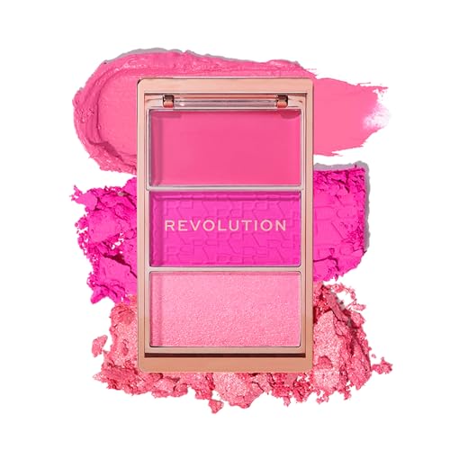 Image of Revolution, Blush Icon Palette, Cream & Pressed Powder Blusher, Highly Pigmented, Face Palette, Vegan & Cruelty-Free, 3 Shades (Hot Pink Flag, 9.8gm)