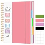 MOFELON A4 Notebook, Notepad, A4 Notebook with Dividers, 240 Pages 100GSM Thick Wirebound Spiral Notebooks for Writing, PVC Hardcover Note Book for Work Office School, 29 x 22.4cm,PINK
