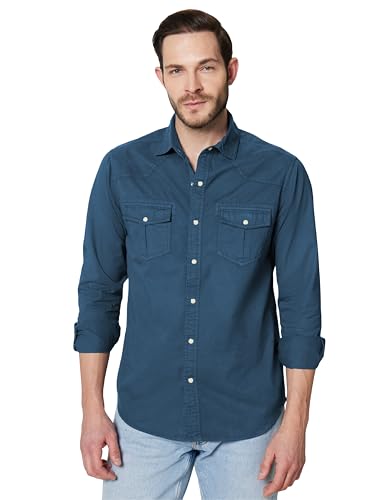 Image of Symbol Premium Men's Washed Cotton Twill Casual Shirt - Regular Fit | Pure Cotton (Available in Plus Sizes)