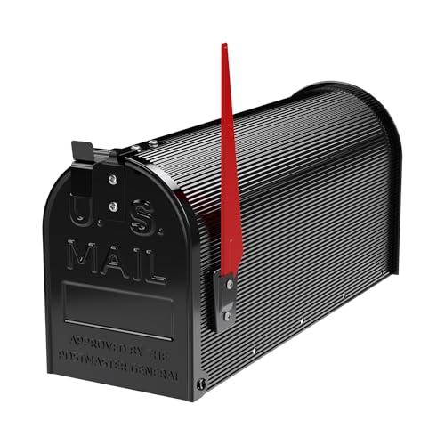 Wiltec US Mailbox schwarz 150 x 513 x 223 mm, amerikanischer Briefkasten mit Fahne, Wandbriefkasten oder Standbriefkasten Stahl amerikanisches Design