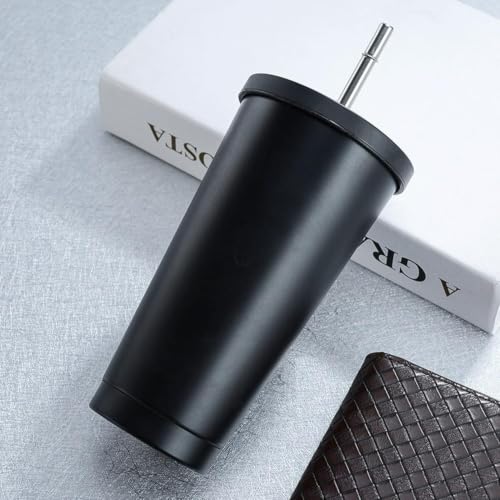 Image of NYRWANA Double Wall Vacuum Insulated Travel Stainless Steel Flask Tumbler with Steel Straw and Lid Hot and Cold Sipper (Black, 750 ml)