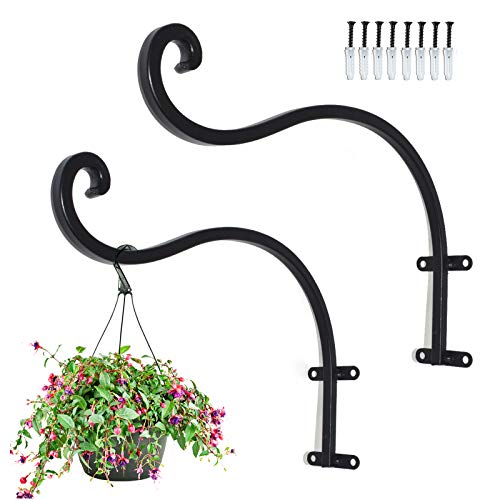 Samhe Hanging Brackets, Wall Hooks 12-Inch Cast Iron Wall Mounted Hanger Indoor Outdoor Patio Lawn Garden for Flower Pot Bird Feeder Wind Chime Lanterns 2 Pack
