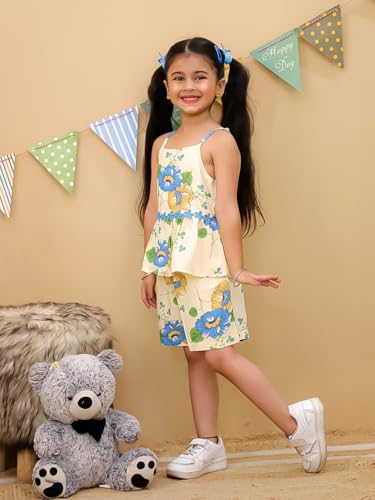 Image of superminis Girl's Top and Shorts |Coordinated Outfit| Sleevless Floral Print Top and Shorts Set| Summer Casual Outfit For Kids| 2-Piece Dress For Girls