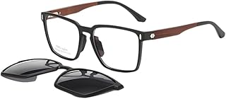 Óculos Armação 2 em 1 Clip-On Preto Madeira Mogno Frizz Quadrado