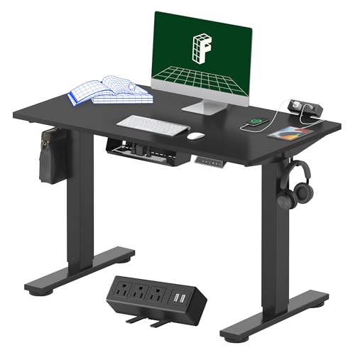 FLEXISPOT EN2 Whole-Piece Standing Desk with Clamp Power Strip, 40 x 24'' Electric Stand Up Height Adjustable Desk with Cable Management (Black Frame + 40" Black Top)