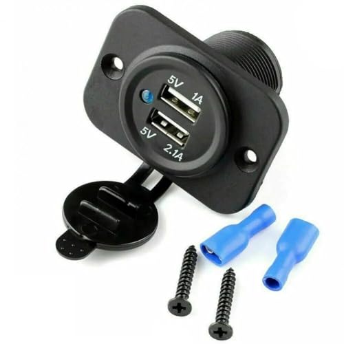 Cargador USB para coche 12V led, Cargador Dual 2 puertos usb para DC, Cargador de Coche Puerto Dual,12V-24V Salida 5V 2.1A, Apto para automovil, barco, camión, quad, PVC, impermeable