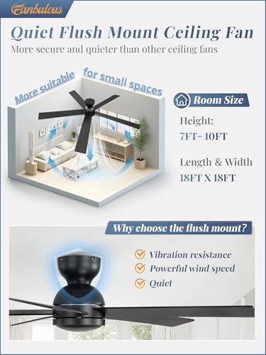 Image of Fanbulous 60 Inch Ceiling Fan no Light, Flush Mount Low Profile, Black