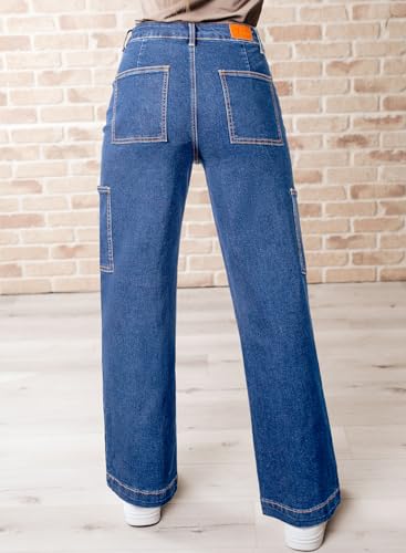 Sidefeel Straight Leg Jeans for Women High Waisted Baggy Pants Loose Stretchy Wide Leg Cargo Jeans3