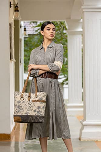Image of Myra Bag Floral Purses for Women - Canvas Floral Purse with Genuine Leather Accents, Casual Everyday Women's Flower Bag