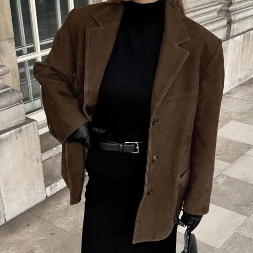 Women Coquette Suede Jacket Old Money Aesthetic Blazers Vintage Oversized Leather Jacket Bomber Preppy Winter Coat4