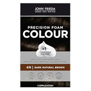 John Frieda Precision Foam Colour, Dark Natural Brown 4N, Full-coverage Hair Color Kit, Anti-Fade Gray Coverage, Deep Color Saturation Hair Dye, 1 Application
