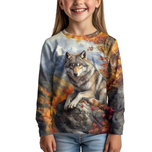 WELLFLYHOM Fall Top Boys Long Sleeve Shirts Casual Crewneck T-Shirt Active Pullover Tee Tops 3-16T4