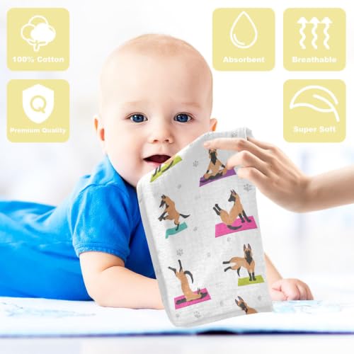 Image of vvfelixl Baby Cotton Washcloths Belgian Malinois Yoga Infants Bath Towel for Unisex Face Towels for Newborn, Natural Baby Wipes Delicate Skin, 11.8 X 11.8 inch, one sizex3