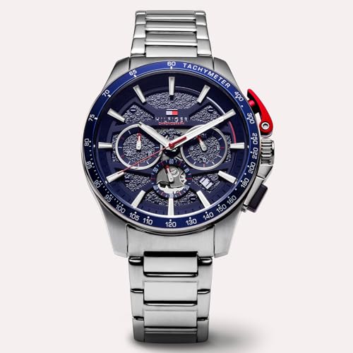 Image of Tommy Hilfiger Bank with Blue Dial Silver Stainless Steel Strap Watch for Men - TH1792261