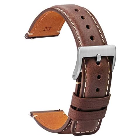 TStrap Leather Watch Band 22mm - Soft Brown Quick Release Watch Strap Replacement - Square Tail Smart Watch Bands for Men Women - Men’s Watch Bracelet Clasp Buckle - 18mm 20mm 22mm Cover