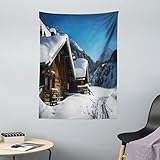 ABAKUHAUS Winter Wandteppich & Tagesdecke, Häuser Österreich Berge, aus Weiches Mikrofaser Stoff Dreck abweichender Digitaldruck, 110 x 150 cm, Braun Blau Weiß