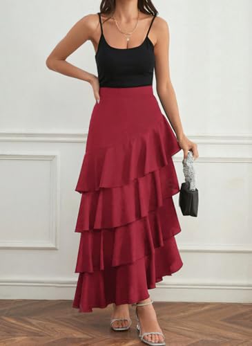 chouyatou Women's Elegant Irregular Ruffle Hem Skirt Party Tiered Layered Maxi Long Skirt2