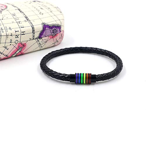 Image of Leather Braided LGBT Rainbow Bangle Bracelet - Gay & Lesbian Pride