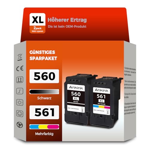 ANKINK Kompatibel Tintenpatrone Druckerpatronen als Ersatz für Canon PG 560XL CL 561XL PG560 CL561 Patrone 560 561 XL für TS5350 TS5350a TS5350i TS5351 TS5352 TS5353 TS7450 TS7451 Schwarz Farbe 2 Pack