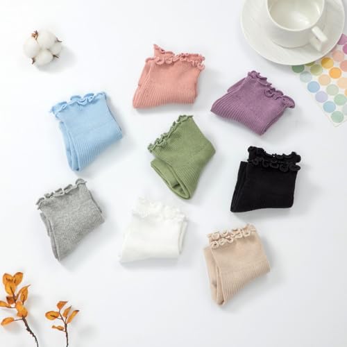 Image of 8 Pairs Cute Ruffle Frilly Ankle Socks Women, Lace Lettuce Socks