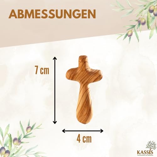 Kassis Geschenkartikel Kreuz als Handschmeichler aus Olivenholz 7 cm – handgefertigtes Kreuz aus Bethlehem – Trostspender und spirituelles Geschenk zu christlichen Anlässen - 1 Stück