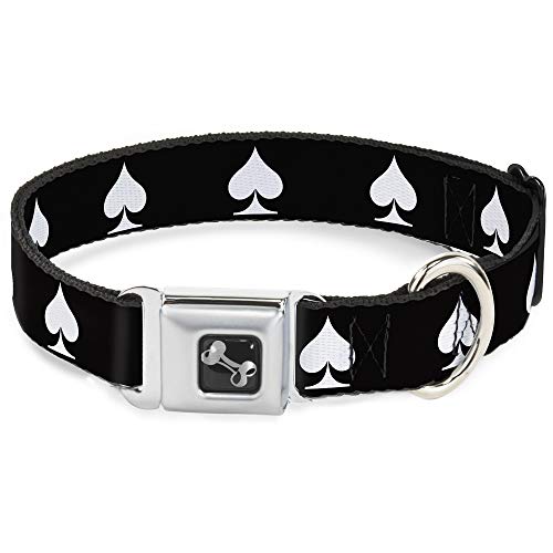 Dog Collar Seatbelt Buckle Spade Black White 11 to 17 Inches 1.0 Inch Wide