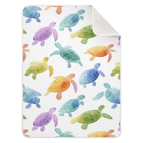Image of Colorful Sea Turtles Baby Blankets Soft Warm Crib Stroller Blanket for Toddler Newborn Girls Boys 30x40in
