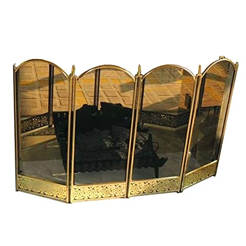 Pantalla de chimenea de hierro forjado de 3 paneles, patrones geométricos de cerca de chimenea segura para bebés sólidos, cubierta de malla de decoración de Metal para exteriores con protección contra Cover