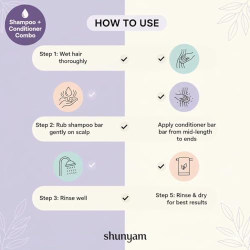 Image of Shunyam Shine Conditioner Bar & Nourishing Shampoo Bar Combo | Silky Smooth Frizz-Free Hair | Shea Cocoa Butter Rosemary Oil | Coconut Oil Lavender Eucalyptus Care | 70g + 40g Each
