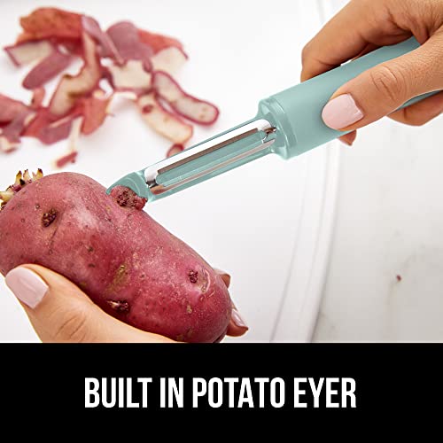 Gorilla Grip Swivel Vegetable Peeler, Sharp Stainless Steel Blades, Comfortable Handle, Dishwasher Safe, Kitchen Food Peelers, Easy Peeling, Peel Vegetables, Apple, Potato, Safe Blade Guard, Mint #TOP6