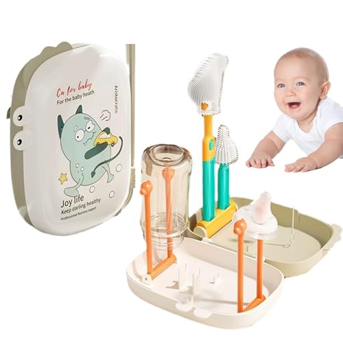 Juego de cepillos para botellas, botella de silicona 5 en 1 y cepillo de paja, portátil para ahorrar espacio, soporte de secado con dispensador de jabón, caja de almacenamiento, accesorios para bebés