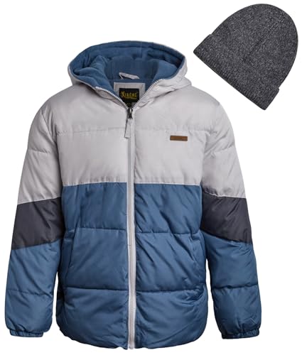 Image of iXtreme Boys Winter Jacket - Fleece Lined Bubble Puffer Jacket With Winter Hat - Waterproof Outerwear Jackets & Coats (8-18), Size 14-16, Dark Blue