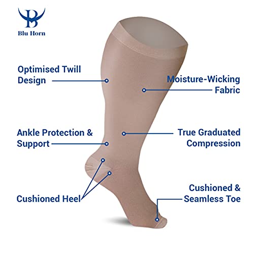 Image of Compression Socks 20-30 mmHg for Women & Men - Knee High Stockings (X-Large, Beige)
