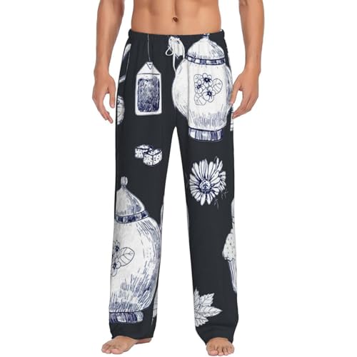 Pantalon de pyjama homme imprimé théières en flanelle douce pour soirées cocooning