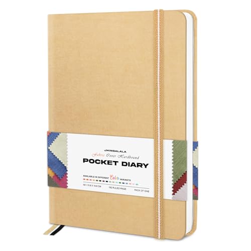 Image of Jhingalala Diaries - Fabric Cover Hardbound Pocket Journal Notebook I Fabric Series Journal Diary For Girls and Women I Pocket Diary With Elastic Closure I Size A6 I 192 Ruled Pages (Peach Yellow)