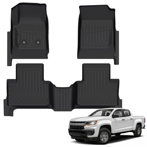 Floor Mats for Chevrolet Chevy Colorado Crew Cab 2015-2022 and for GMC Canyon Crew Cab 2015-2022, TPE Waterproof Non-Slip All Weather Protection Custom
