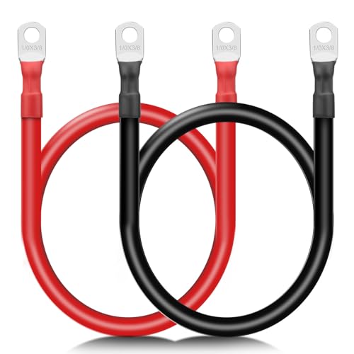 Image of Amfuujoy 2PCS 1/0 AWG 0 Gauge 12 Inch Battery Cables with 3/8" Lugs, Flexible Heavy Duty Pure Copper Power Inverter Wire for Auto Car RV Marine Solar Panels 12V/24V