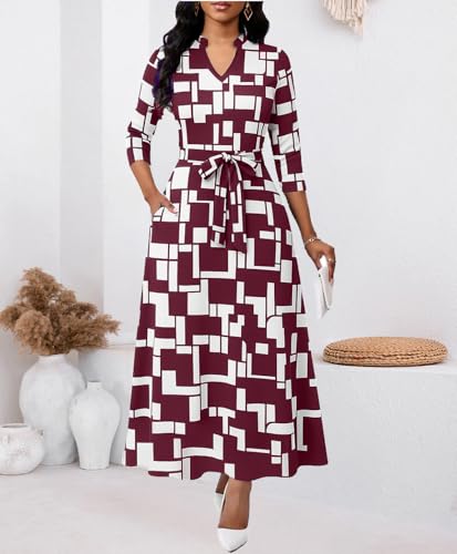 Image of BubFee Maxi Dresses for Women Semi Formal Long Dress 3 /4 Sleeve Casual A-line Church Dresses with Pockets