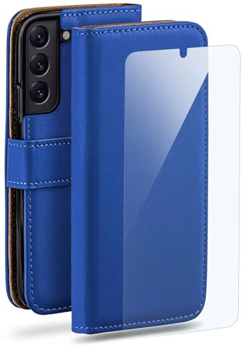 Étui pour Samsung S22 Plus moex en cuir bleu avec film écran