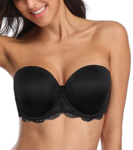 Haci Women's Multiway Strapless Bra Plus Size Full Figure Coverage Underwire Bras(34D,Lace Black) #TOP1