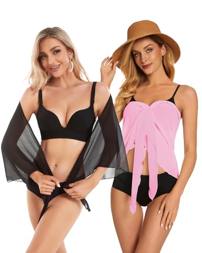 Image of CHICGAL 2 Pieces Women Beach Sarong Bathing Suit Wrap Skirt Sheer Bikini Swimsuit Cover Ups for Swimwear