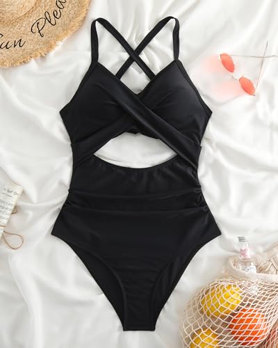 Limeeke Women Cutout One Piece Swimsuit Tummy Control High Waisted Swimwear Wrap Tie Back Bathing Suit3
