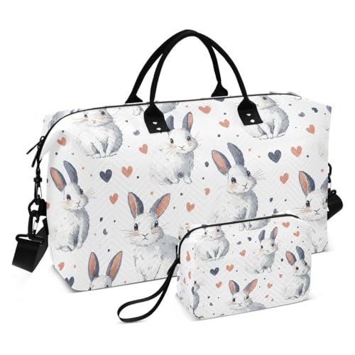 Rabbit Bunny Love Cartoon Travel Duffle Bag Gym Bag Weekender Bags with Toiletry Bag Travel Trip Tote Bag - Main Image