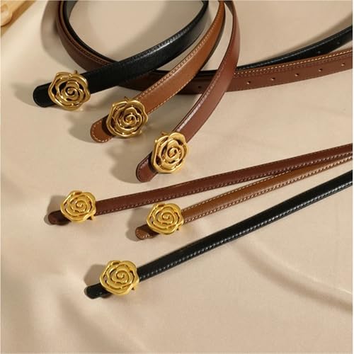 Women's Rose Fashion Skinny Leather Lady Belt Gold Metal Buckle Decorative Dress Jeans4