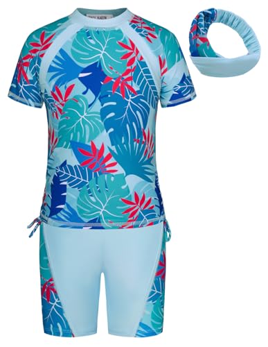 Image of GRACE KARIN Girls Rash Guard Swimsuit Short Sleeve Two Piece Bathing Suit 6-12Y