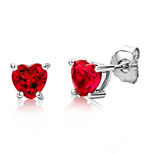 ByJoy Pendientes de Mujer, Plata, Rubí